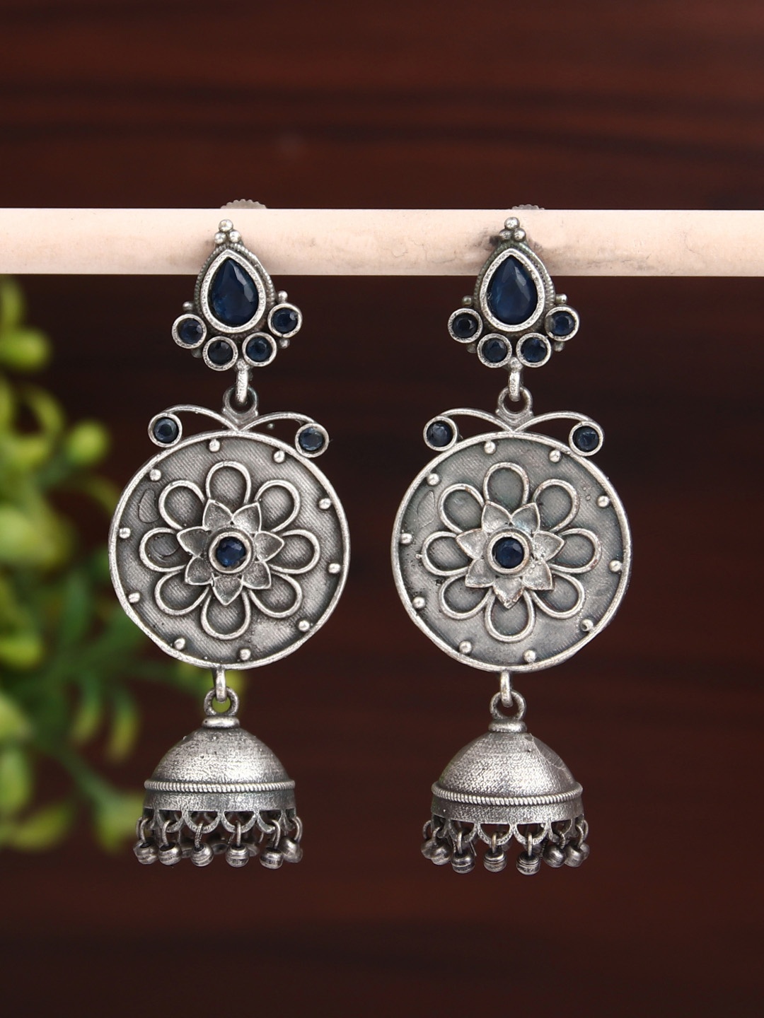 

Anvik Contemporary Jhumkas Earrings, Silver