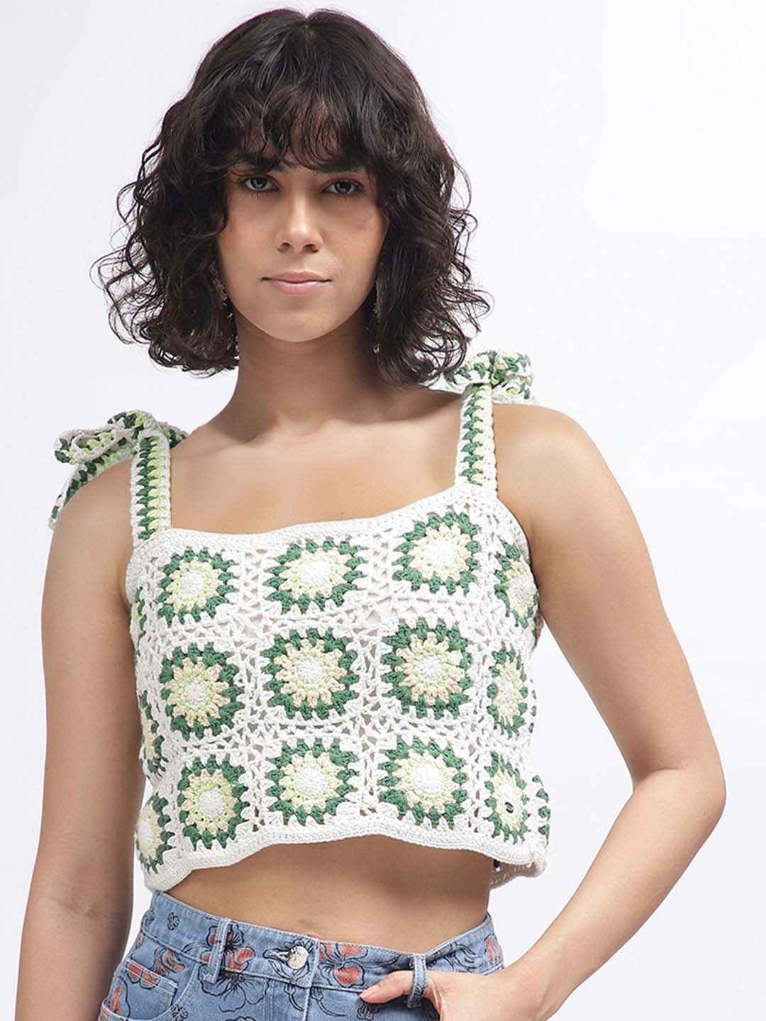 

ELLE Floral Print Cotton Top, Green