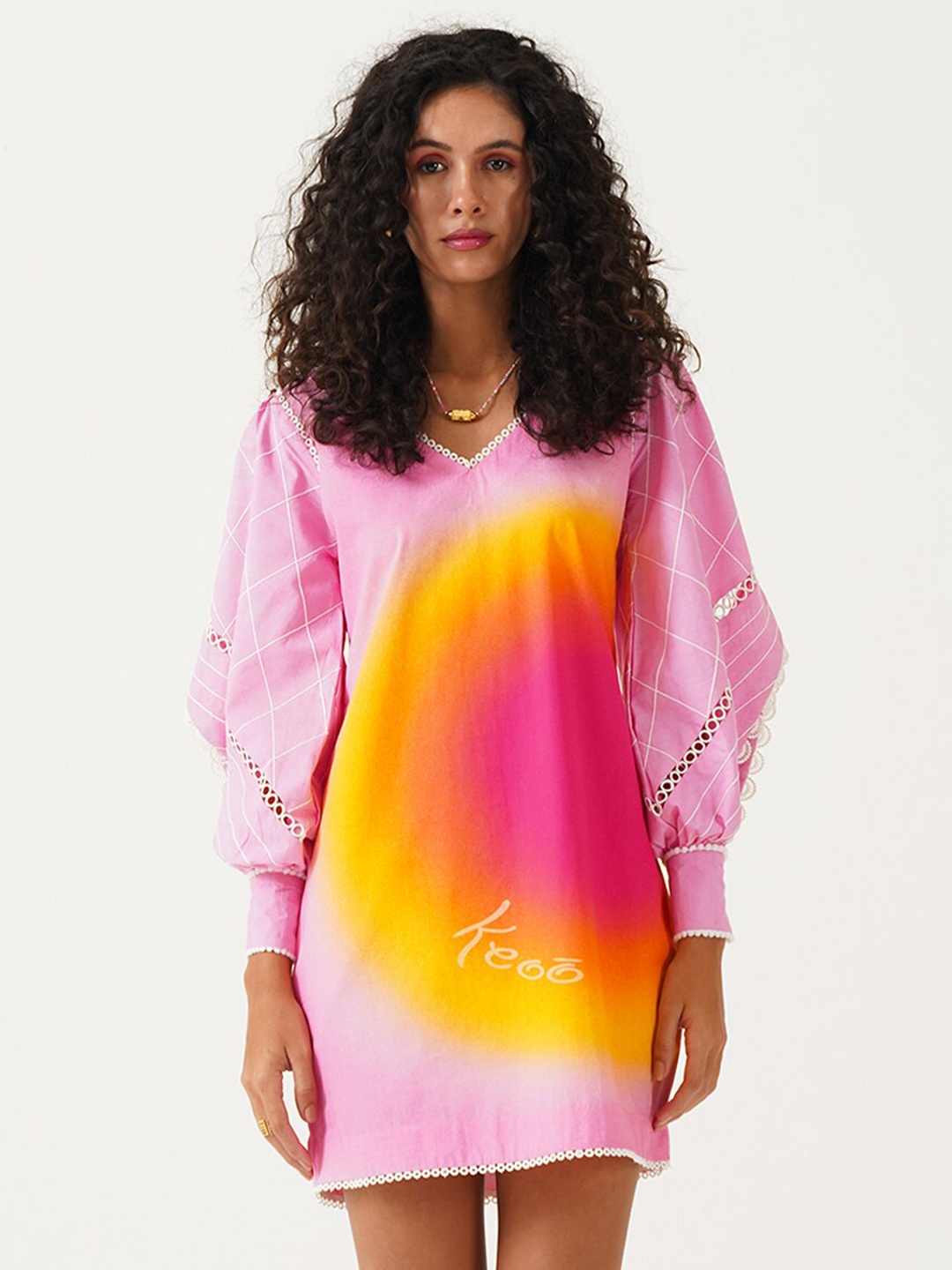 

KEOO Tie and Dye Dyed A-Line Dress, Pink