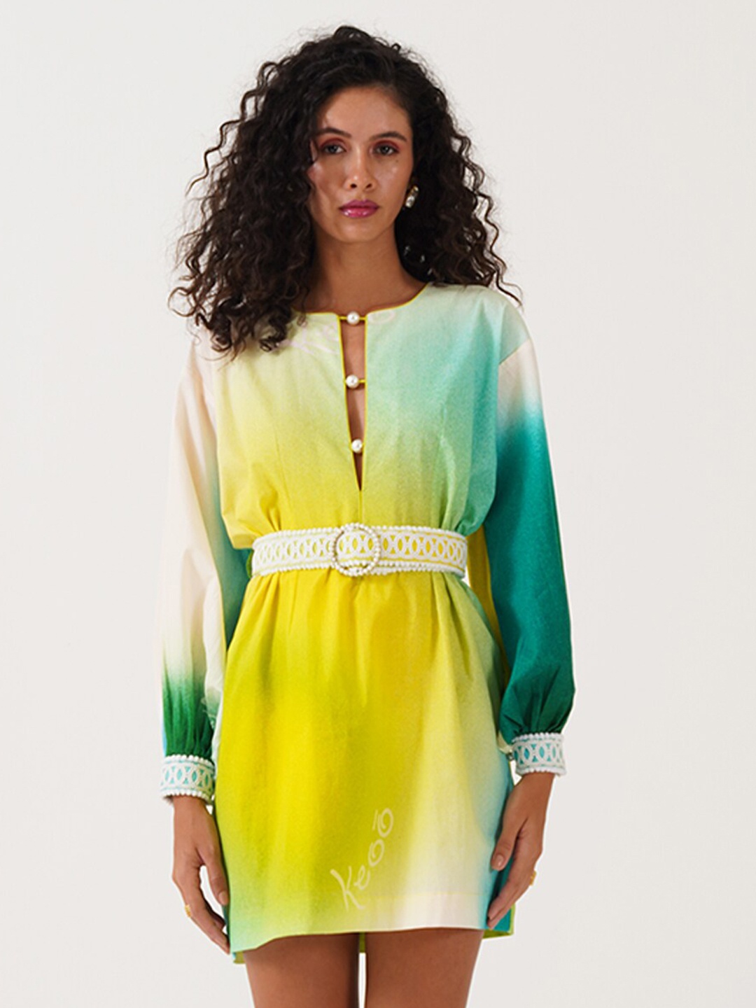 

KEOO Tie and Dye Colourblocked A-Line Mini Dress, Yellow