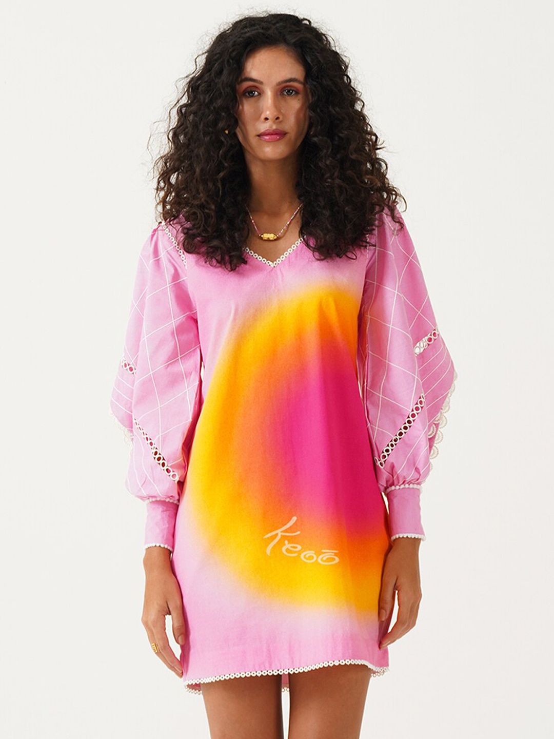 

KEOO Tie and Dye Dyed A-Line Dress, Pink