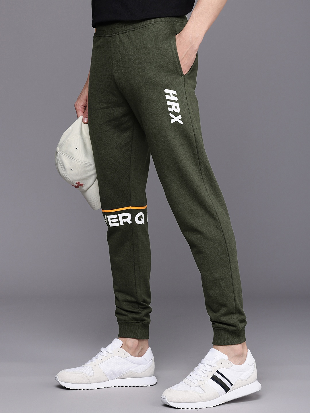 HRX by Hrithik Roshan Men Lifestyle Typography Printed Terry Joggers, Olive