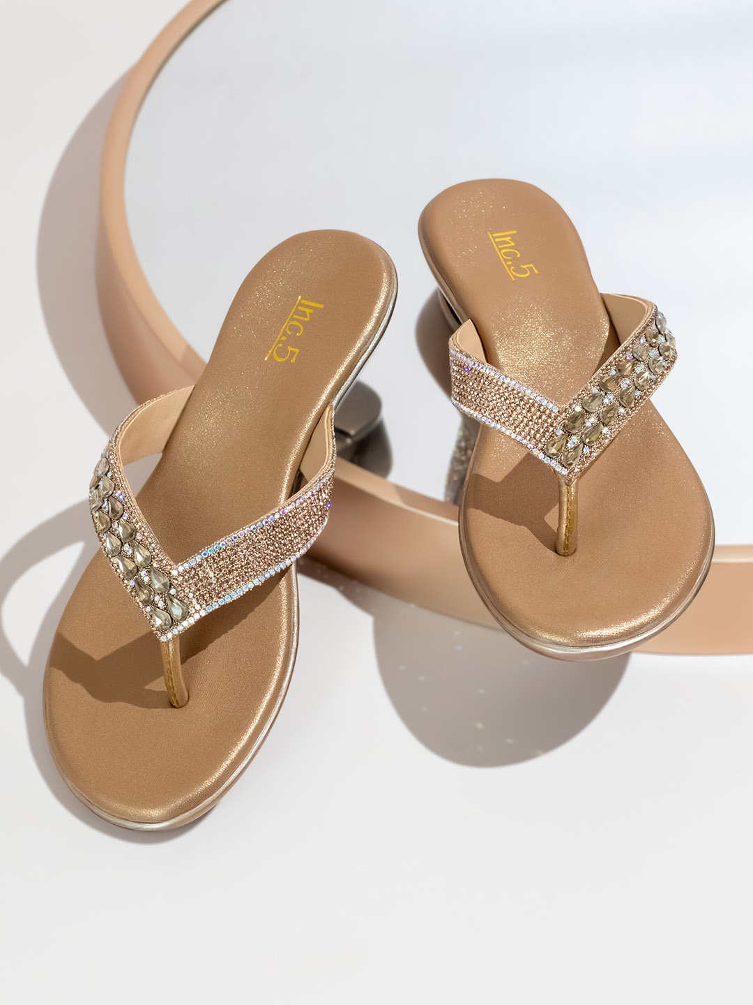 

Inc 5 Women Embellished Open Toe Comfort Sandals, Gold