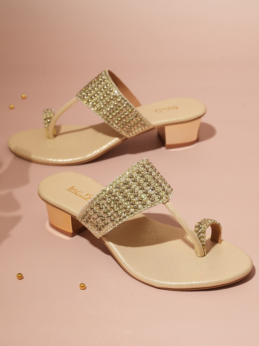 

Inc 5 Embellished One Toe Block Heels, Beige