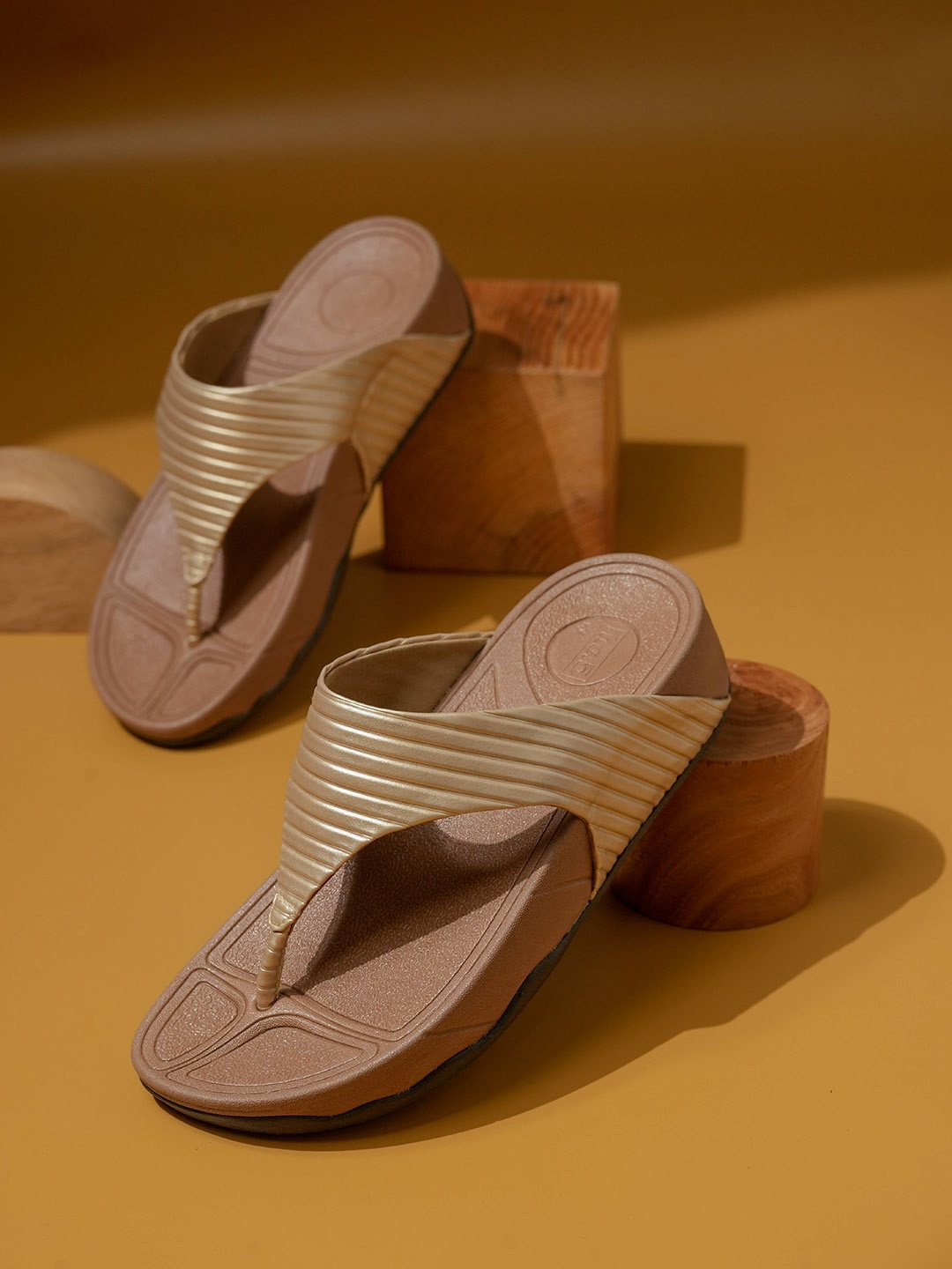 

Inc 5 Textured Open Toe Comfort Heels, Gold