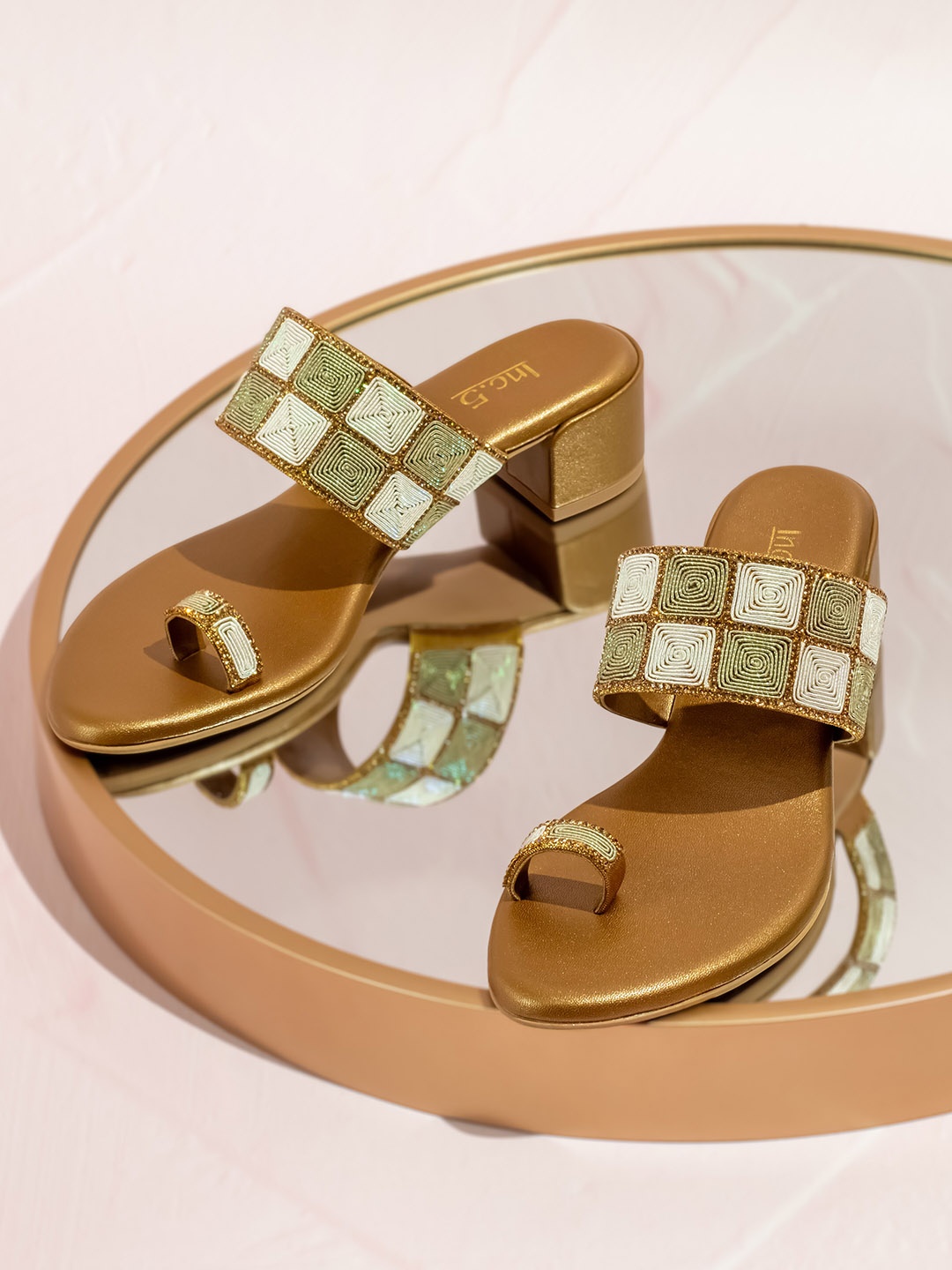 

Inc 5 Women Embellished One Toe Block Sandals, Gold