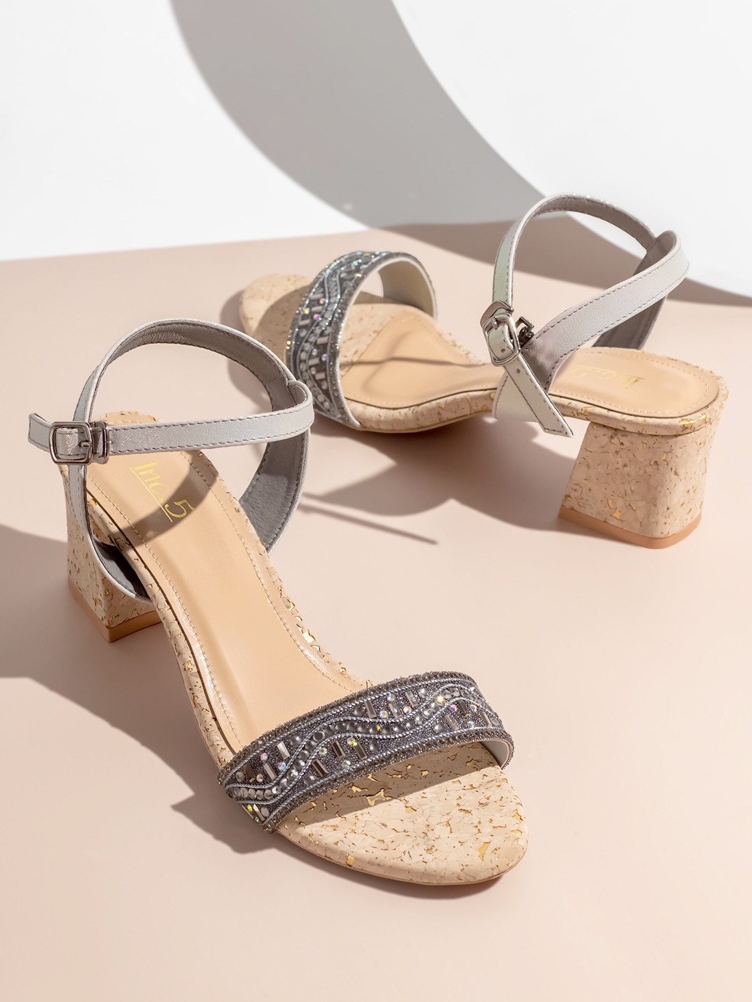 

Inc 5 Embellished Open Toe Block Heels Sandal, Grey