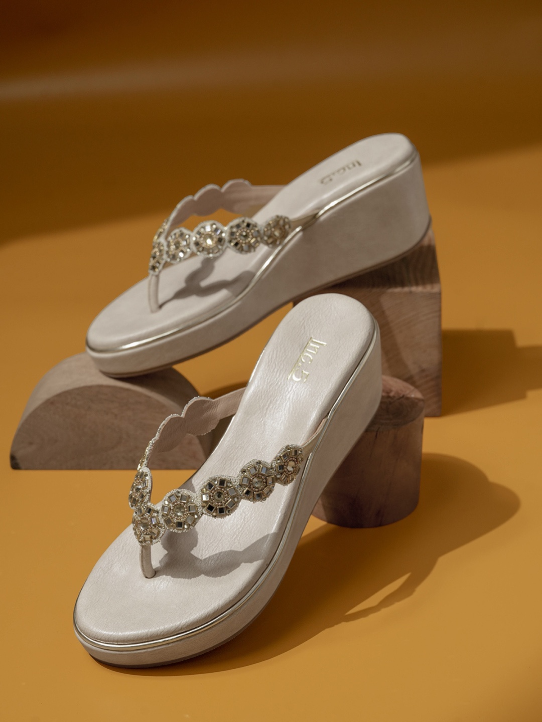 

Inc 5 Women Embellished Open Toe Wedge Sandals, Gold
