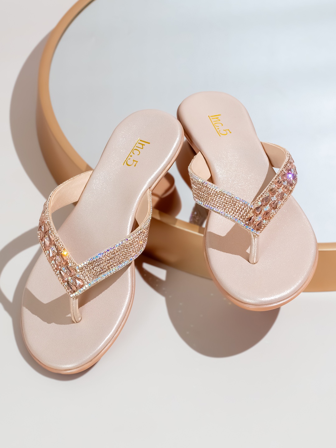 

Inc 5 Embellished Open Toe Comfort Heel Sandal, Rose gold