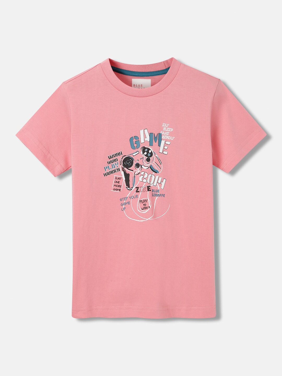 

Blue Giraffe Boys Printed Applique T-shirt, Peach