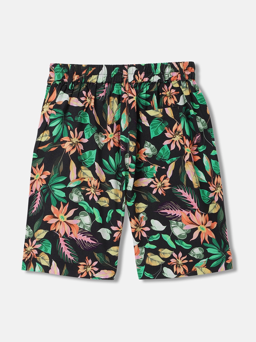 

Blue Giraffe Boys Floral Printed Shorts With Button Closure, Black