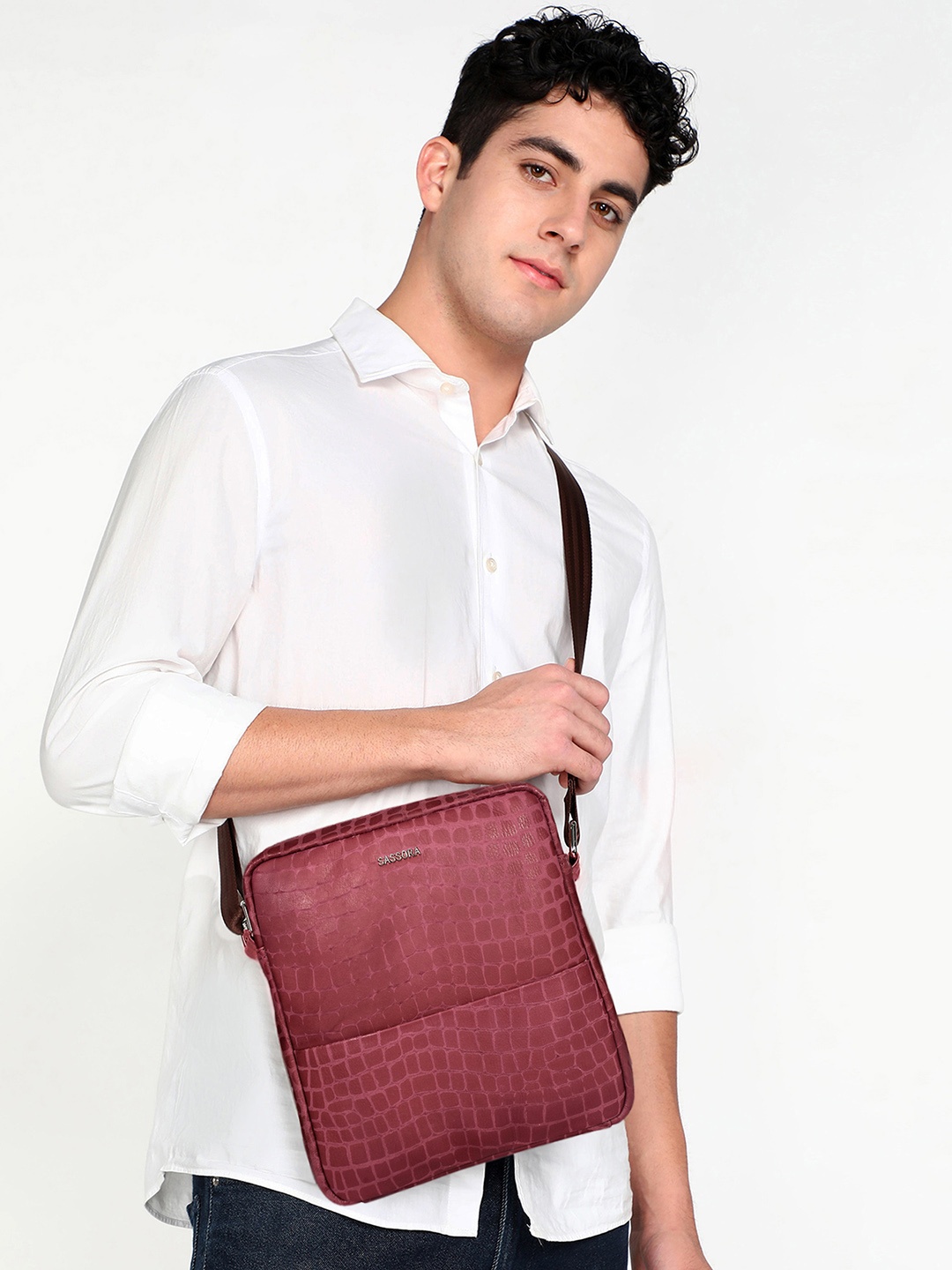 

Sassora Textured Leather Structured Sling Bag with Quilted, Purple