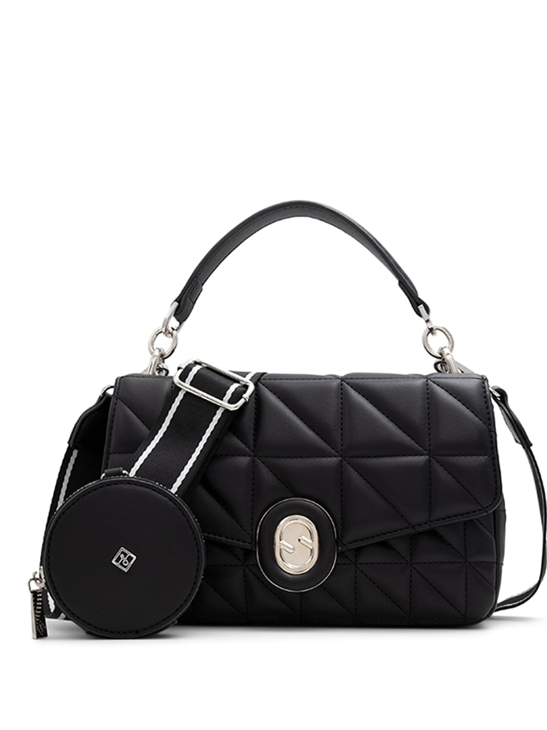 

Call It Spring Textured Structured Quilted Sling Bag, Black