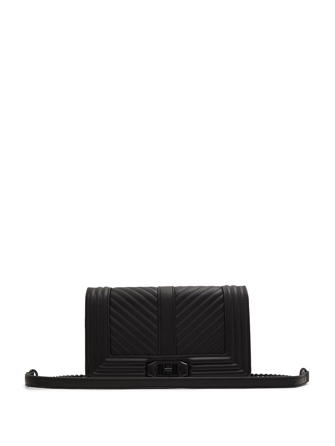 

Call It Spring Geometric Textured Quilted Detailed Structured Sling Bag, Black