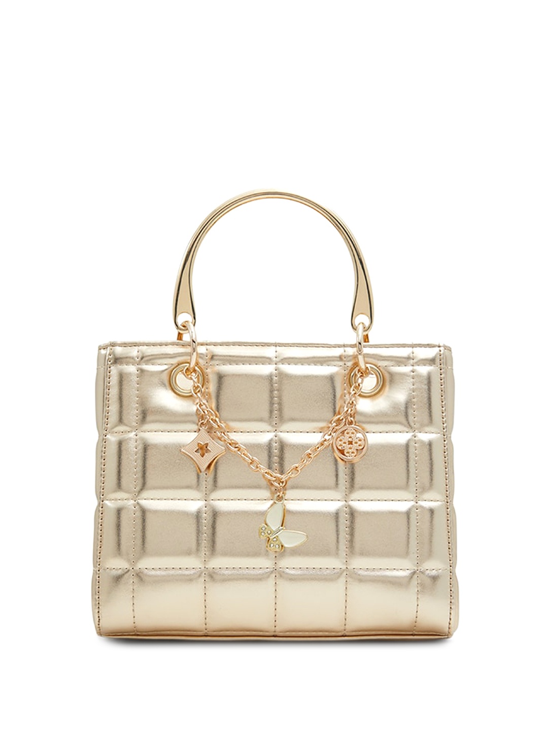 

Call It Spring Checked Shopper Handheld Bag with Cut Work, Gold