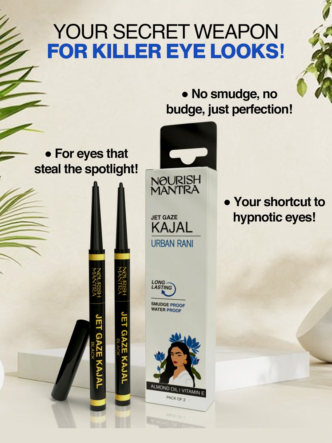 

Nourish Mantra Set Of 2 Jet Gaze Urban Rani Kajal 0.35g Each - Black