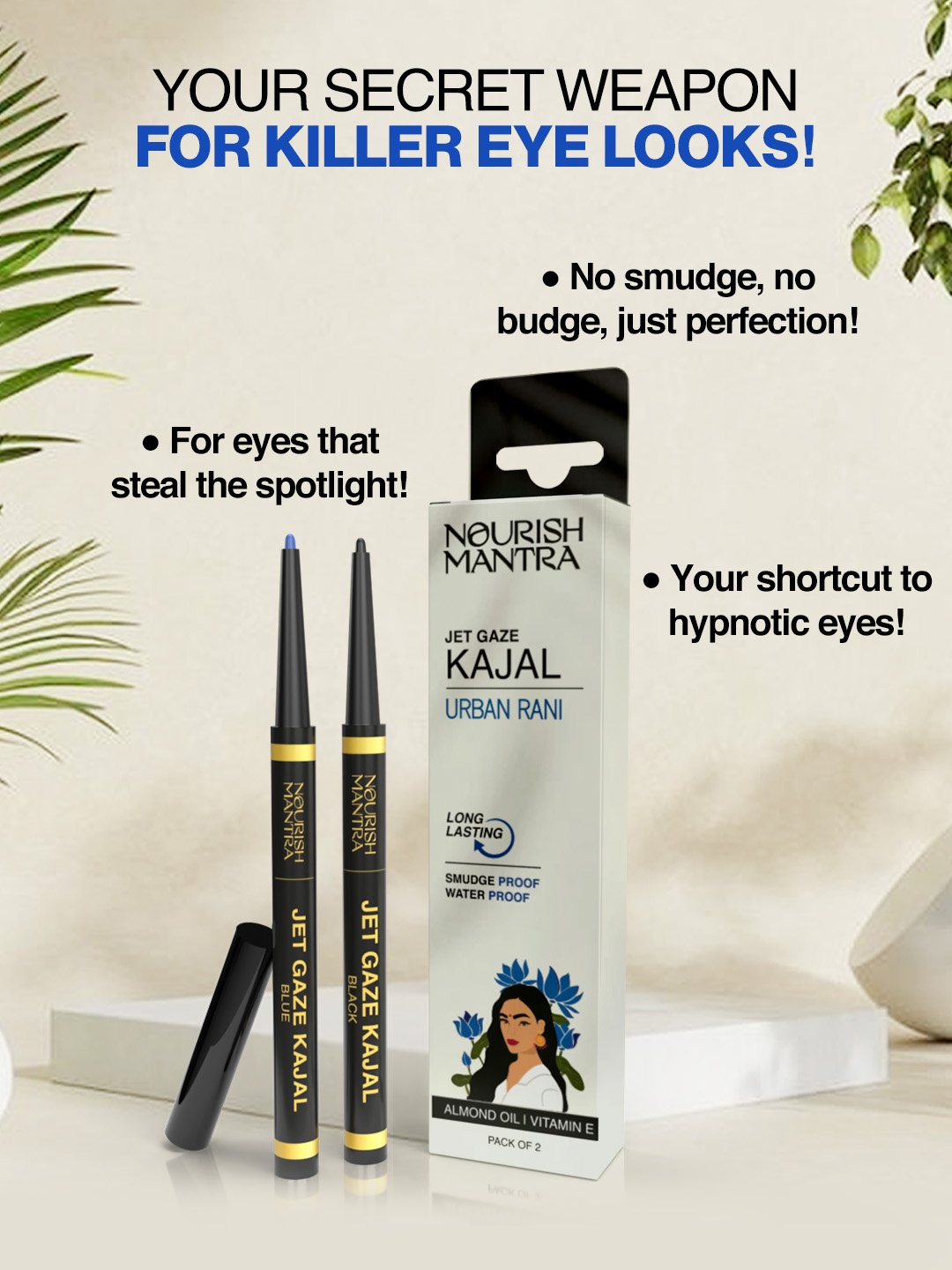 

Nourish Mantra Set Of 2 Jet Gaze Urban Rani Kajal 0.35g - Black & Blue