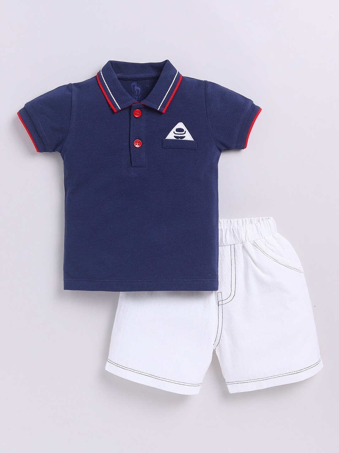 

BABY GO Boys Pure Cotton Polo Collar Short Sleeves T-shirt With Short, Navy blue