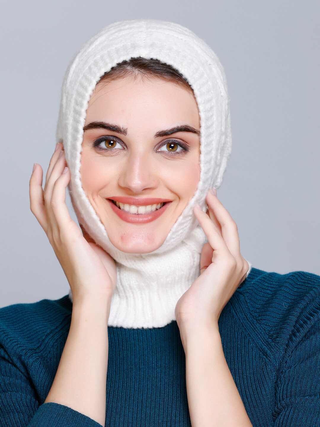 

513 Women Self Design Acrylic Balaclava, White