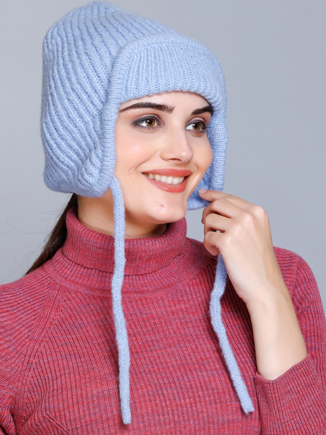 

513 Women Self Design Acrylic Beanie, Blue