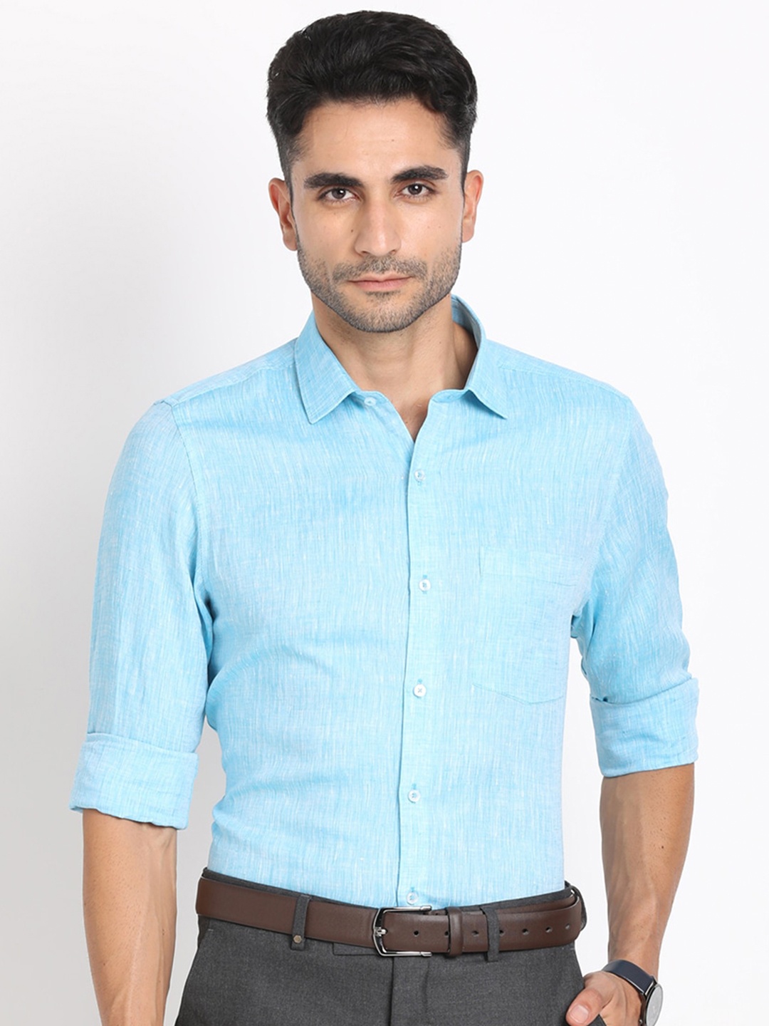 

Turtle Men Classic Slim Fit Opaque Formal Shirt, Turquoise blue
