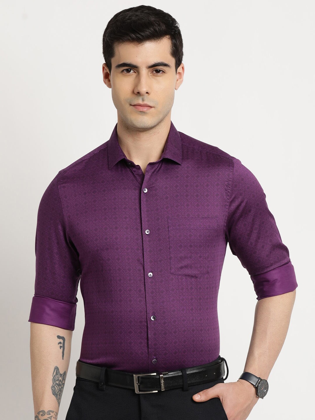 

Turtle Men Classic Slim Fit Opaque Party Shirt, Purple