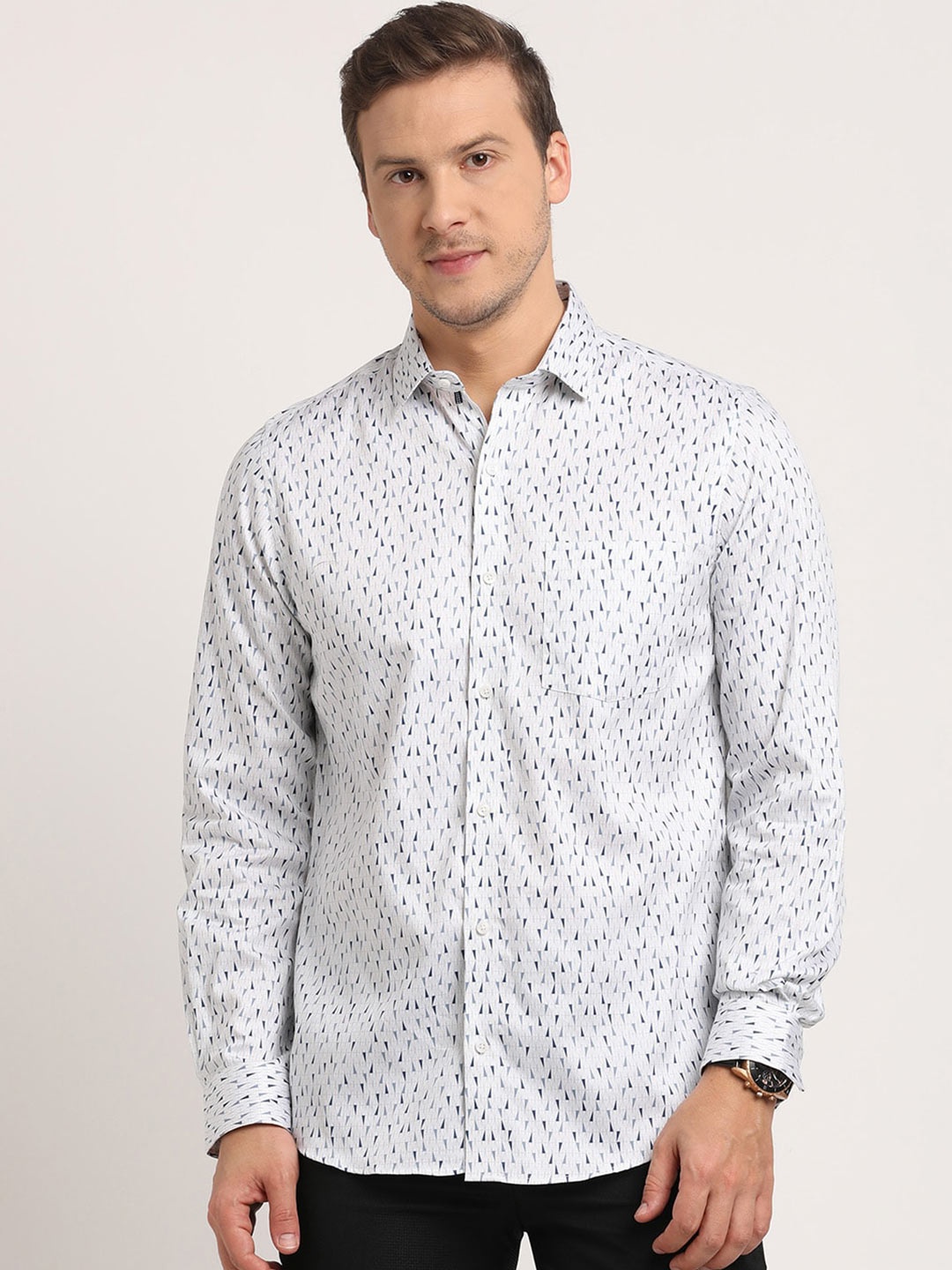 

Turtle Men Classic Slim Fit Opaque Printed Formal Shirt, Grey