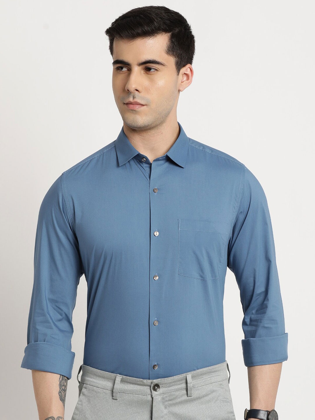 

Turtle Men Classic Slim Fit Opaque Formal Shirt, Blue