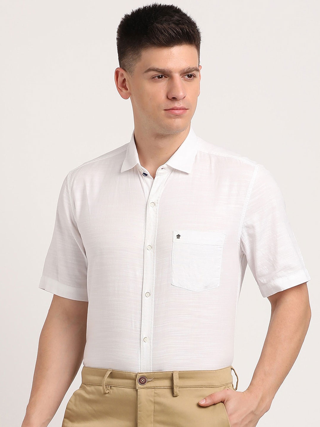 

Turtle Men Relaxed Slim Fit Opaque Casual Shirt, White