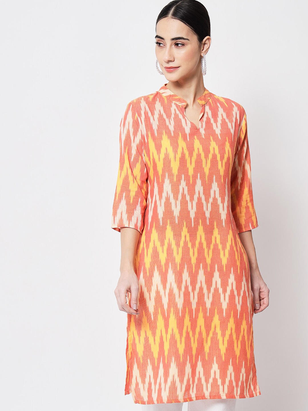 

KALINI Geometric Printed Cotton Straight Kurta, Orange