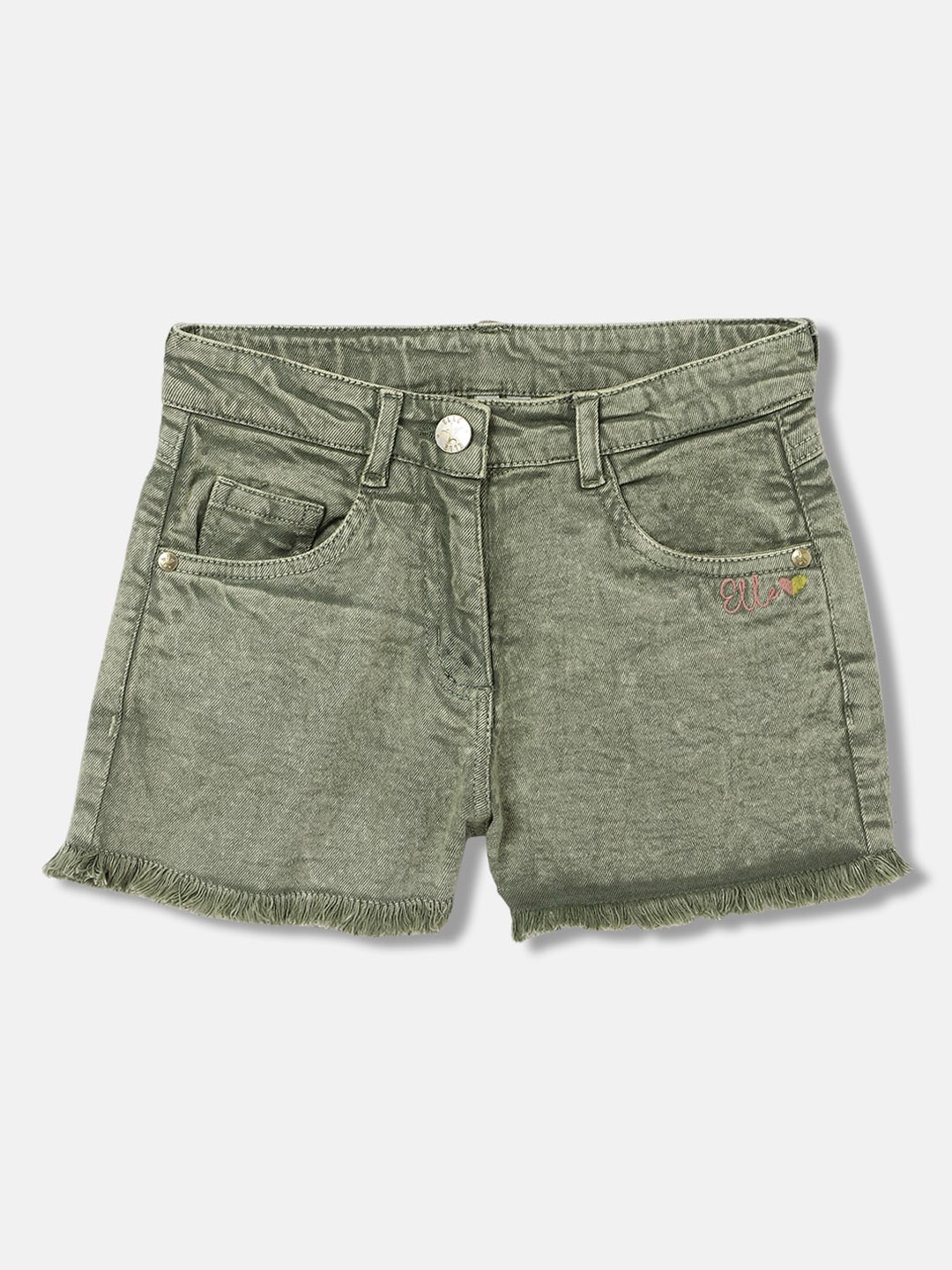 

ELLE Girls Solid Loose Fit Shorts With Button Closure, Green