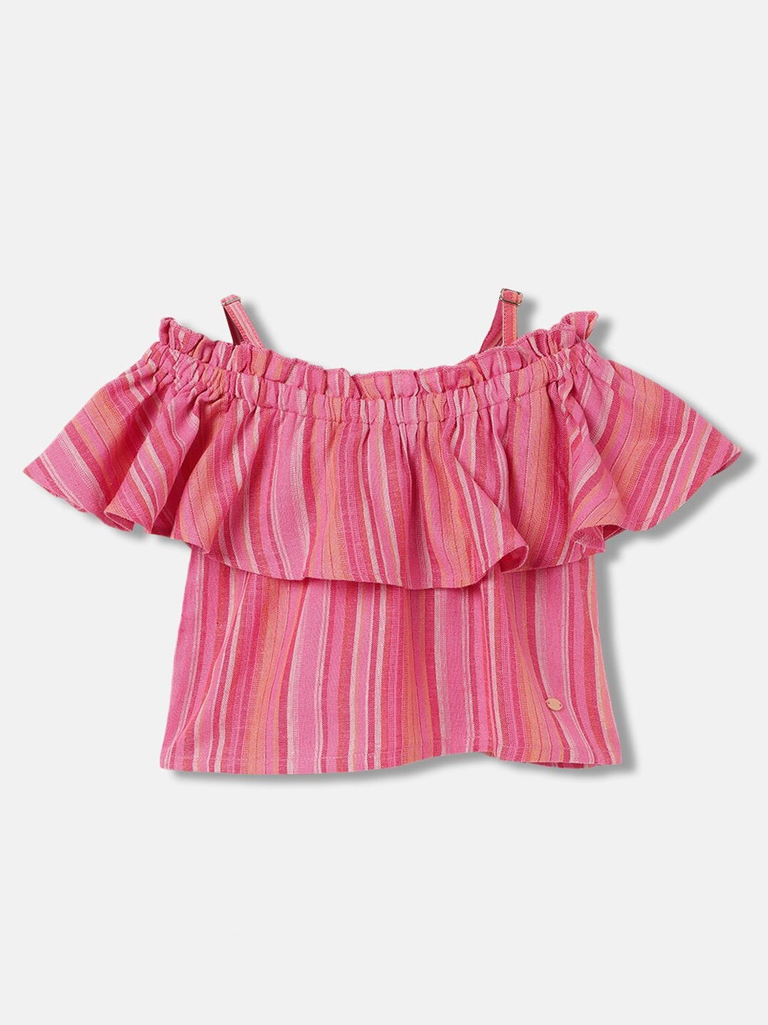 

ELLE Striped Cold-Shoulder Bardot Top, Pink