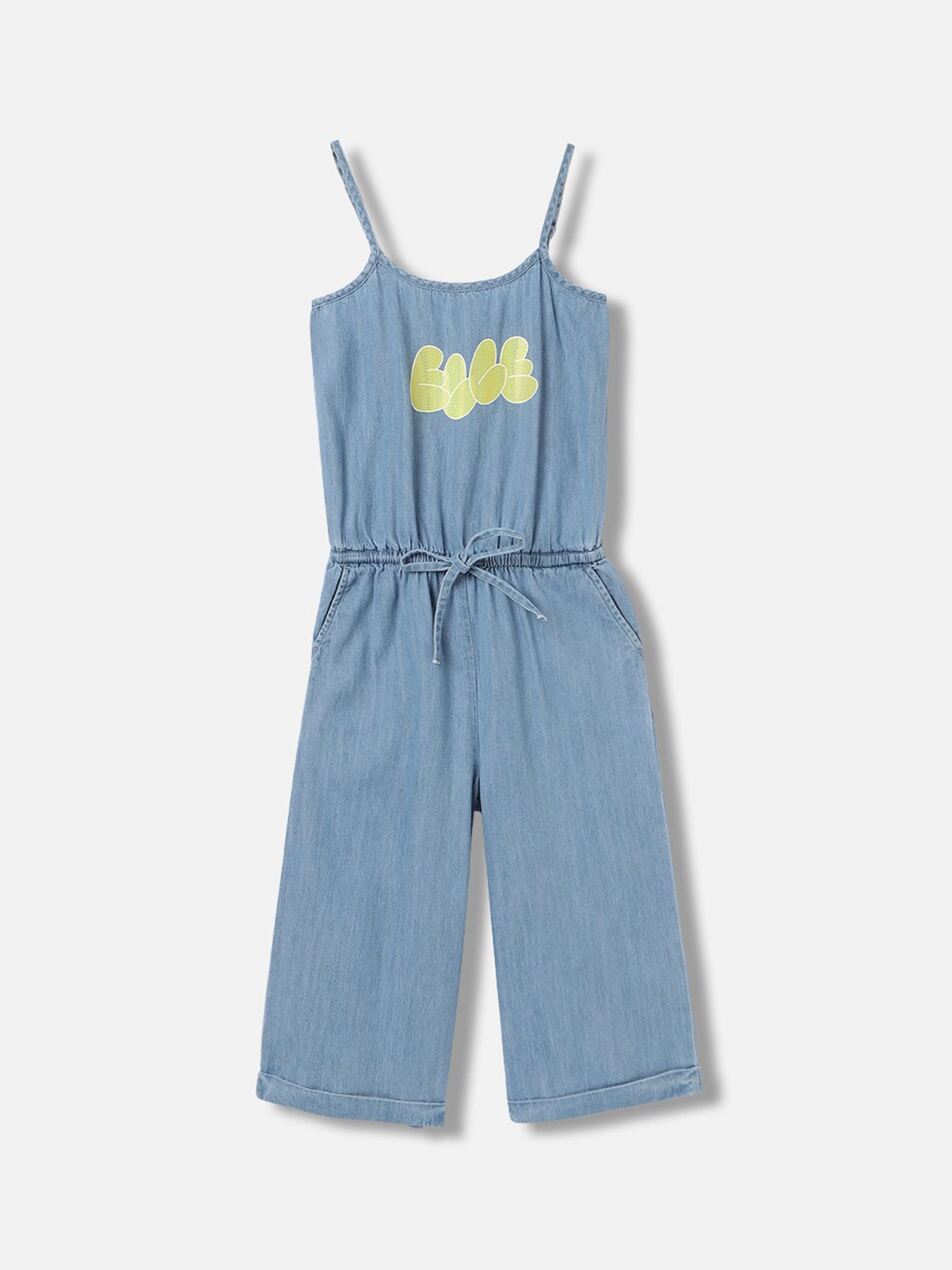 

ELLE Girls Shoulder Straps Cotton Basic Jumpsuit, Blue