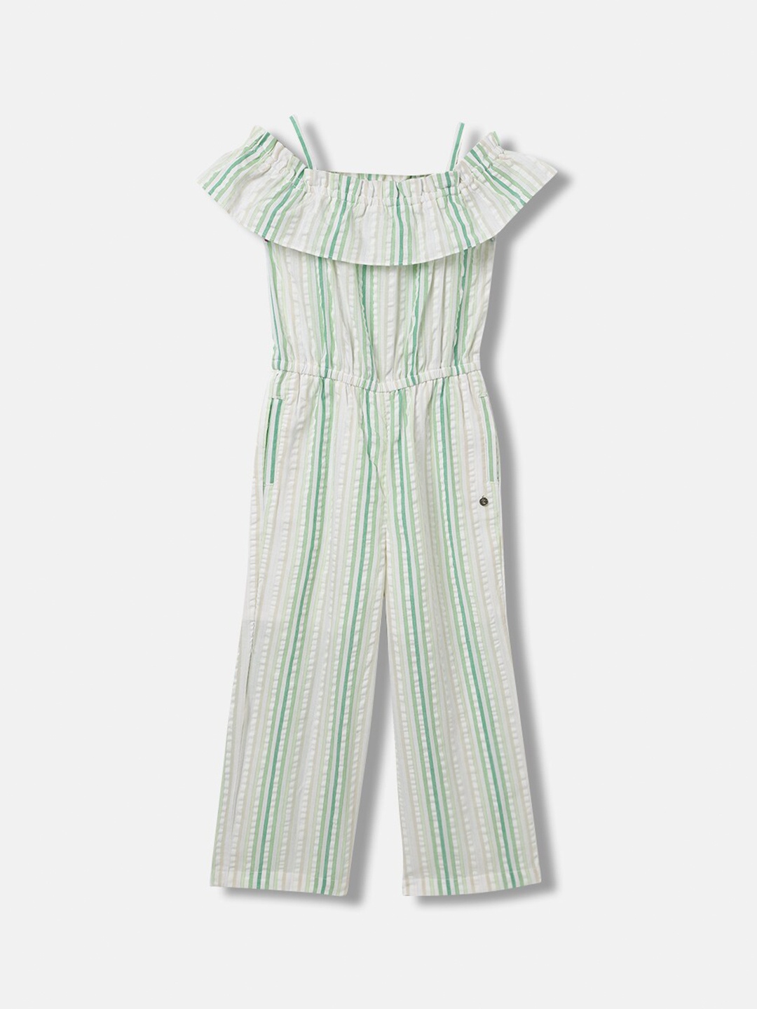 

ELLE Girls Striped Basic Jumpsuit, Green