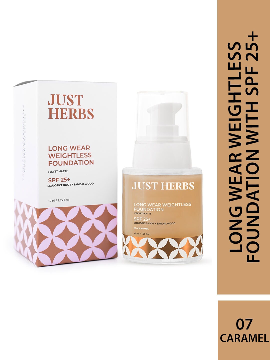 

Just Herbs Longwear Weightless Foundation With Sandalwood 40ml - Caramel 07, Cream