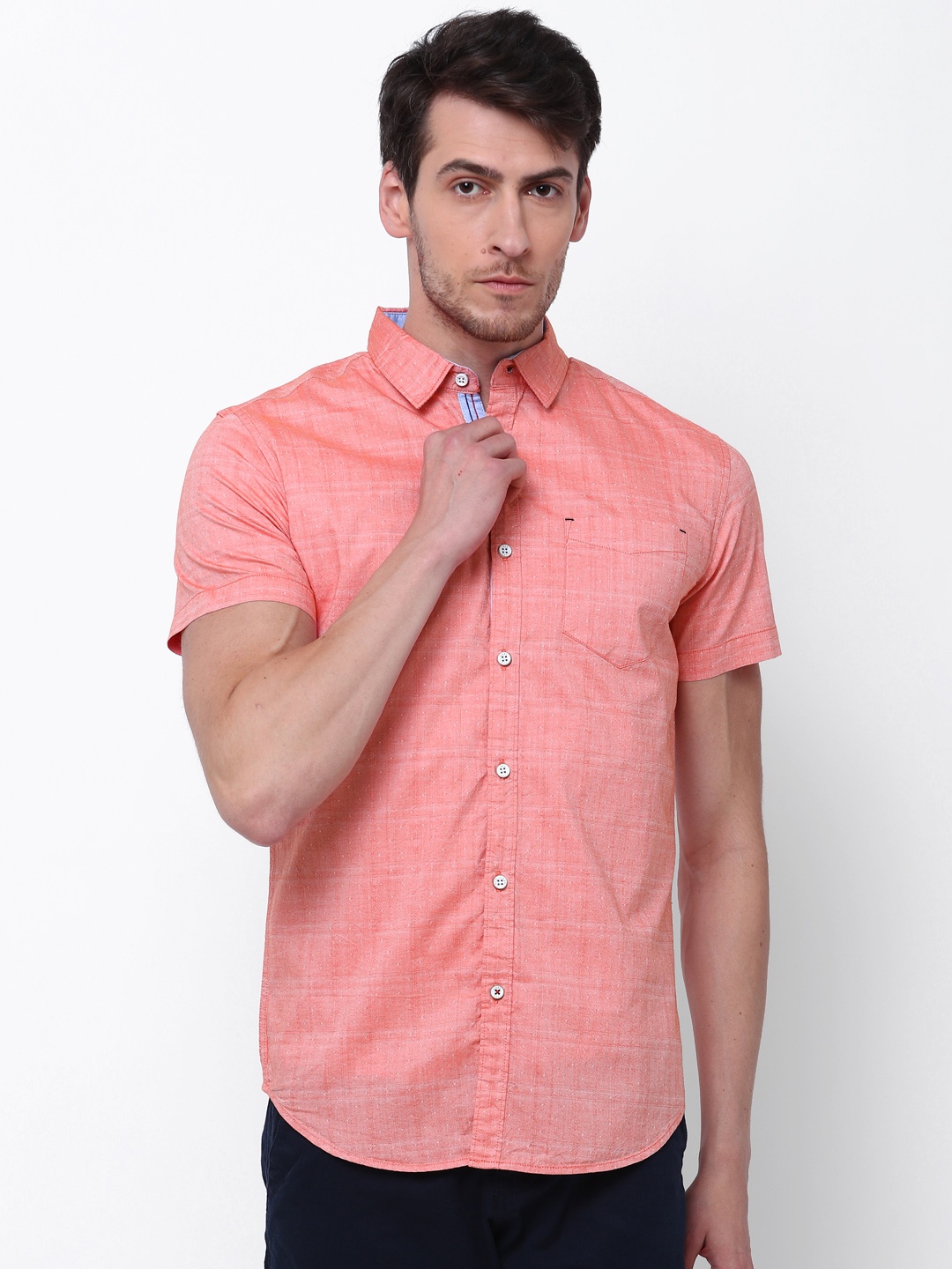 

LOCOMOTIVE Men Orange Slim Fit Solid Casual Shirt