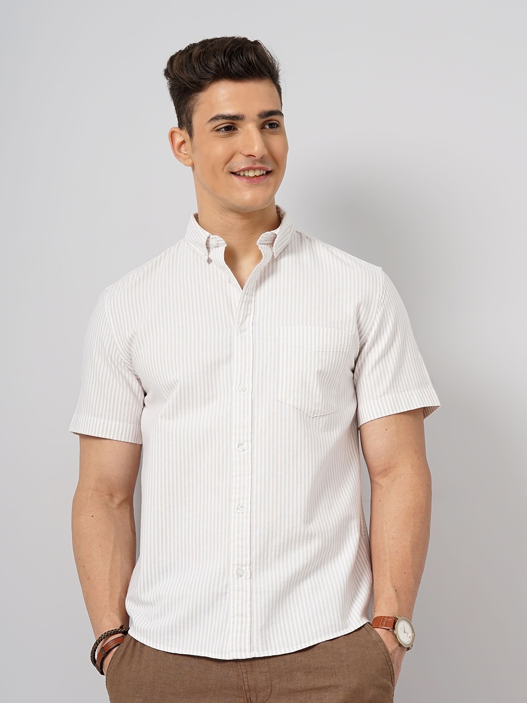 

Celio Men Classic Opaque Striped Casual Shirt, Off white