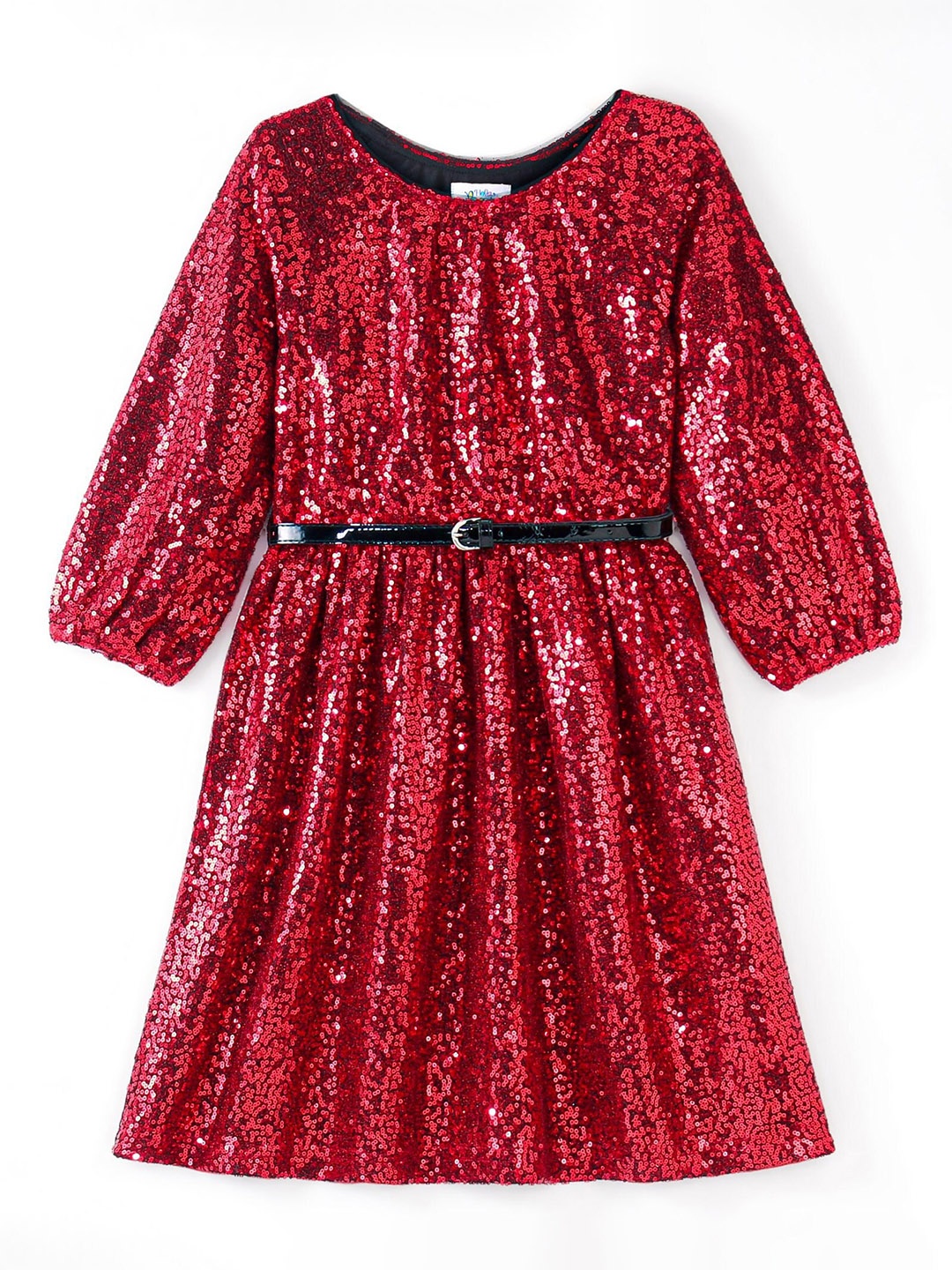 

Hola Bonita Embellished Fit & Flare Knitted Full Sleeves Dress, Red