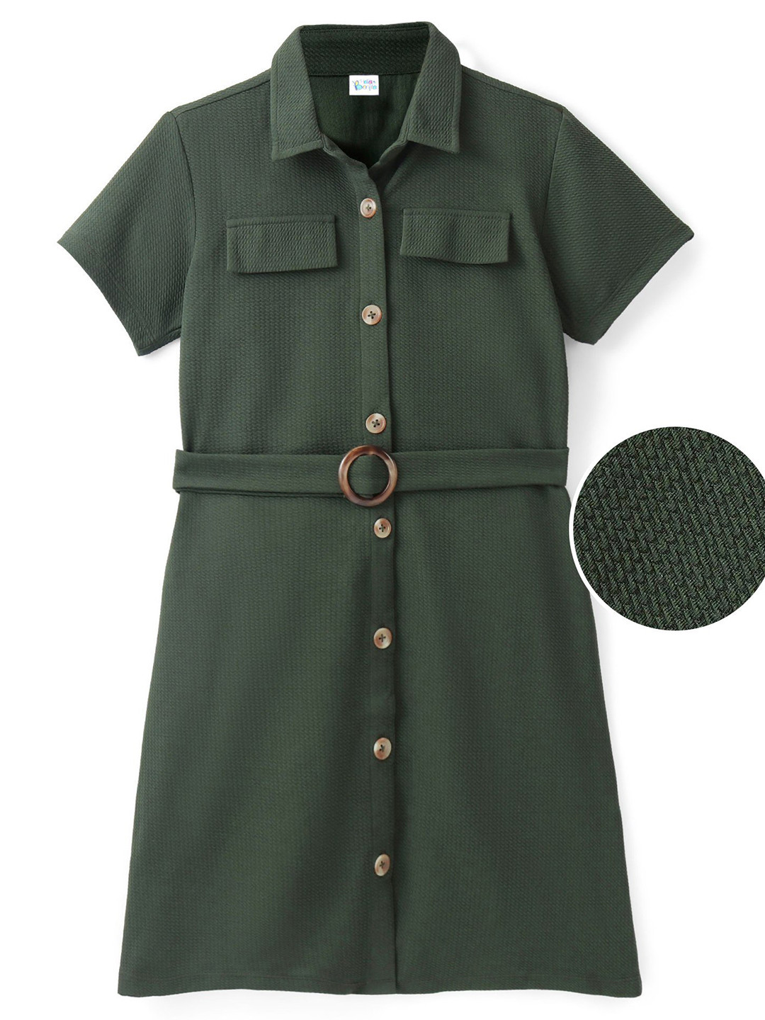 

Hola Bonita Shirt Texture Fabric Half Sleeves Dress, Olive