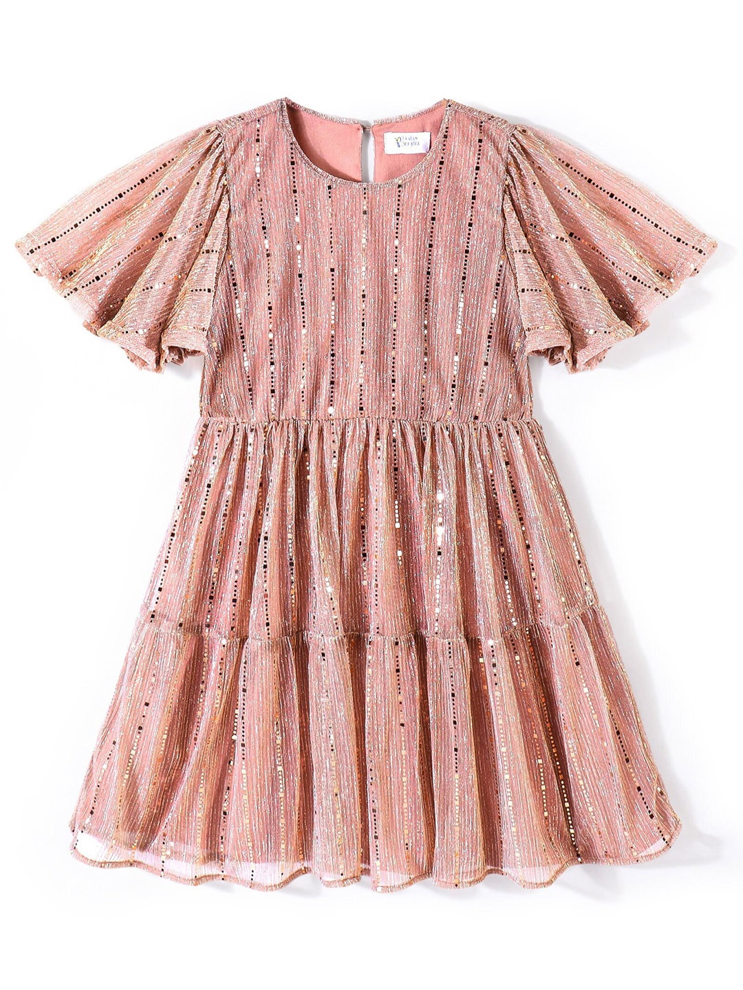 

Hola BonitaFlared Sleeve Net Fit & Flare Dress, Pink