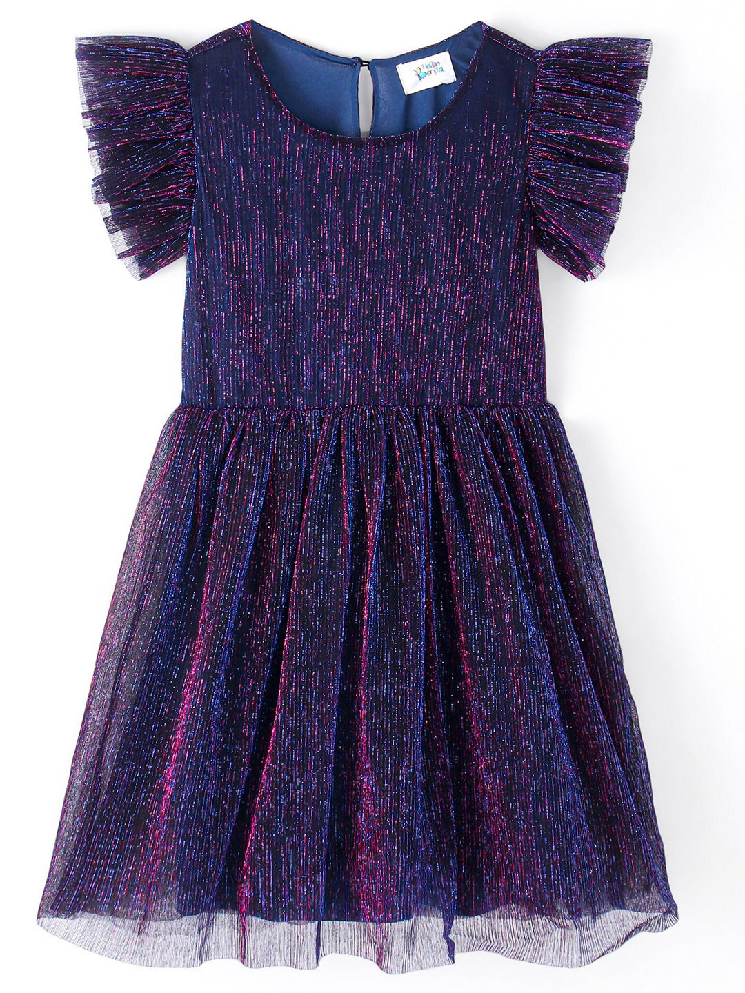 

Hola Bonita Flutter Sleeve Net Fit & Flare Dress, Navy blue