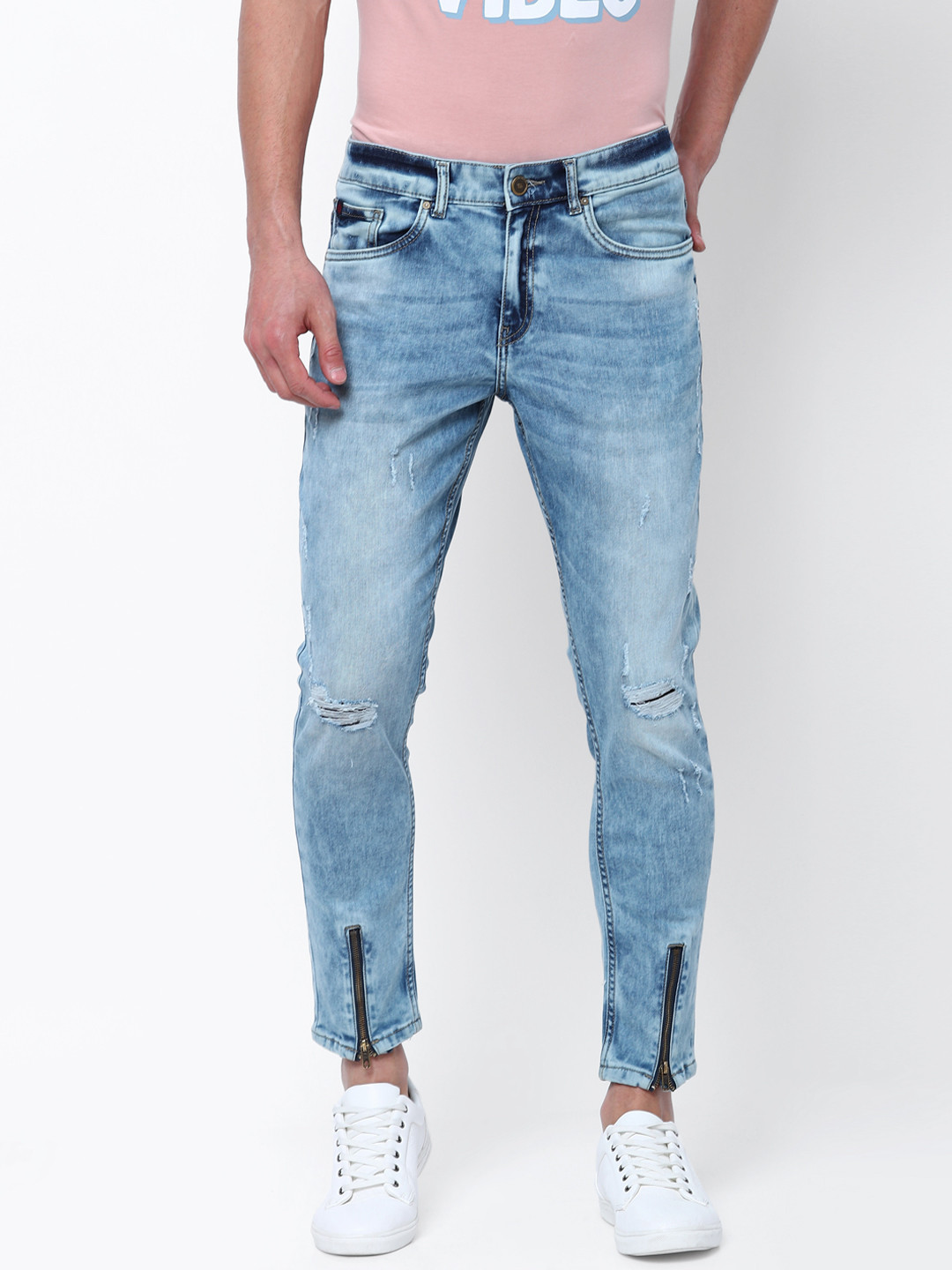 

LOCOMOTIVE Men Blue Tapered Fit Mid-Rise Mildly Distressed Stretchable Jeans