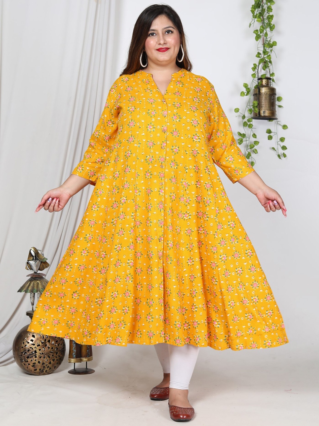 

Swasti Floral Print Puff Sleeve A-Line Maxi Dress, Yellow