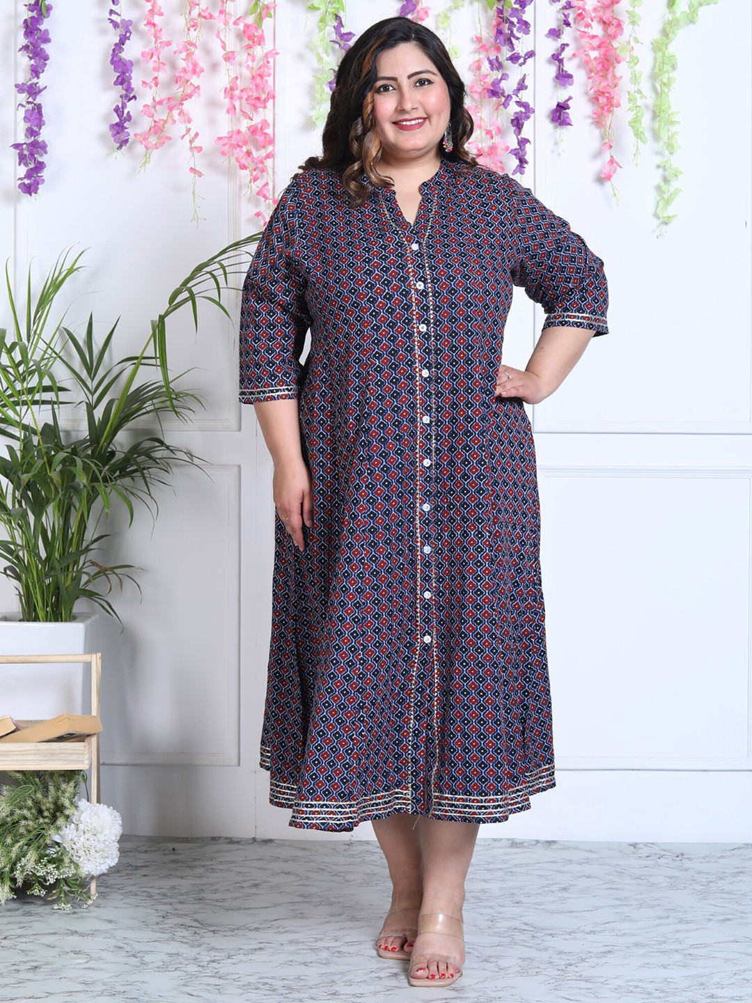 

Swasti Floral Print A-Line Midi Dress, Blue
