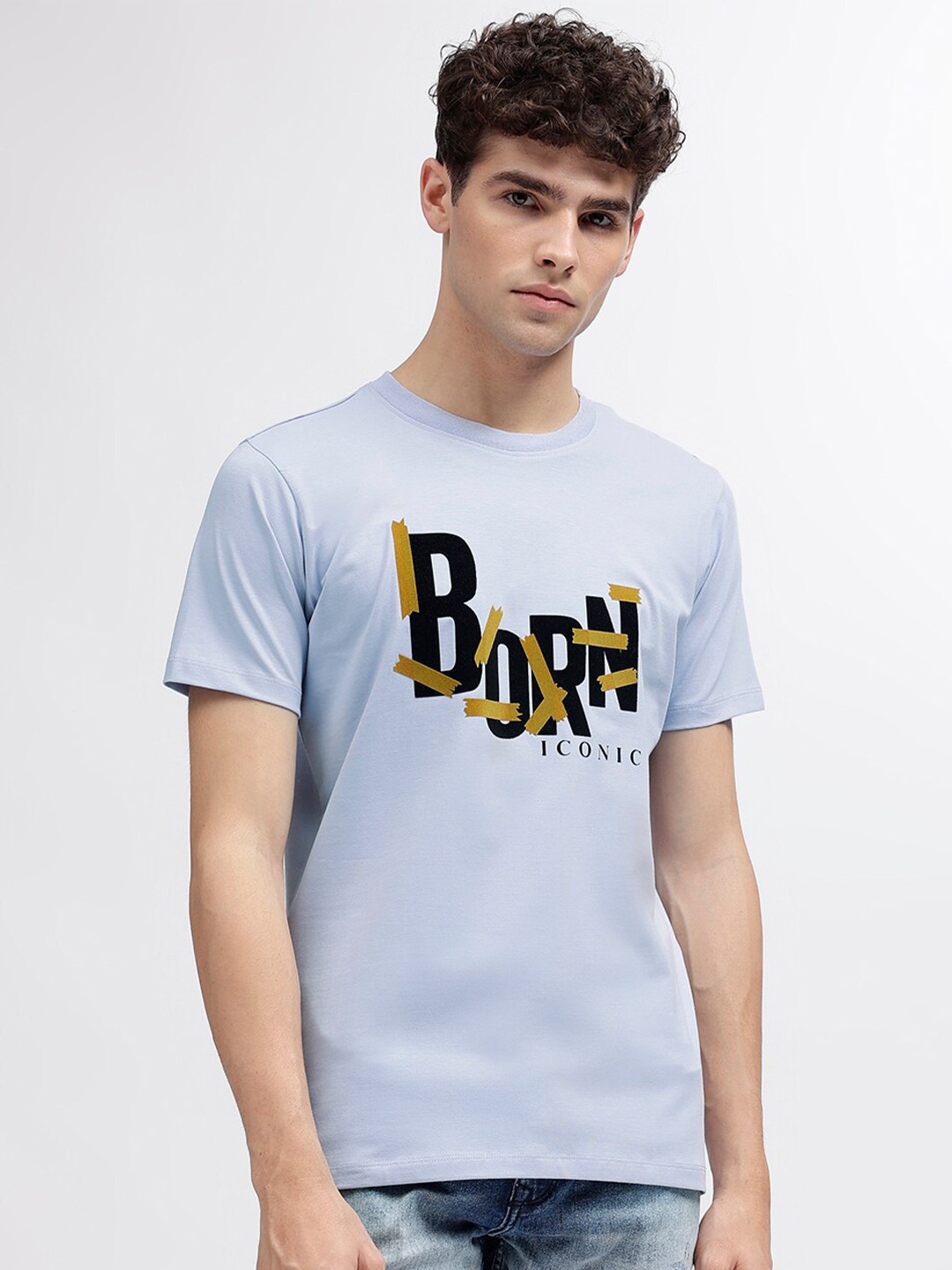 

Iconic Men Typography Regular Fit Cotton T-shirt, Blue