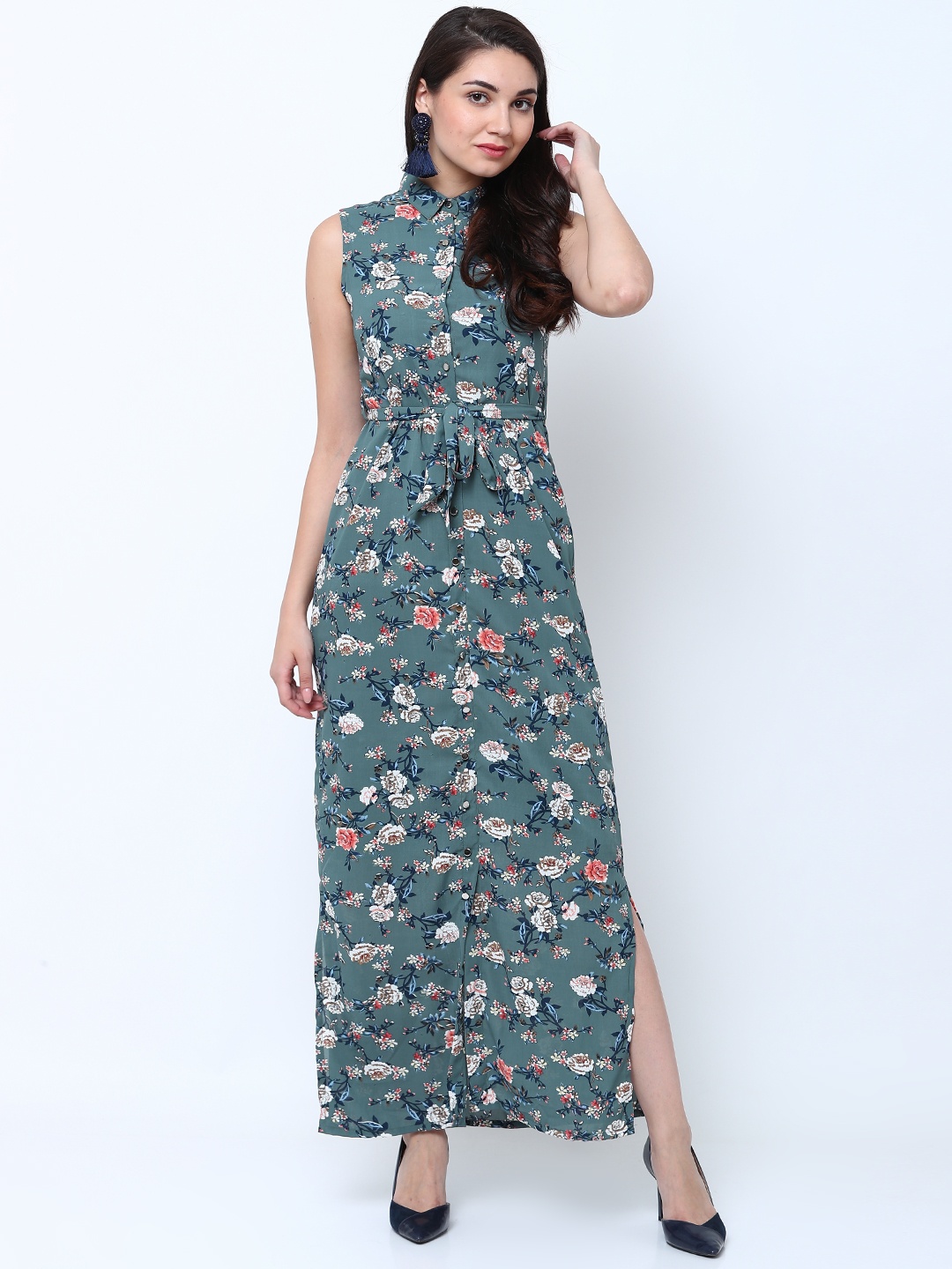 

Tokyo Talkies Women Teal Printed Maxi Dress