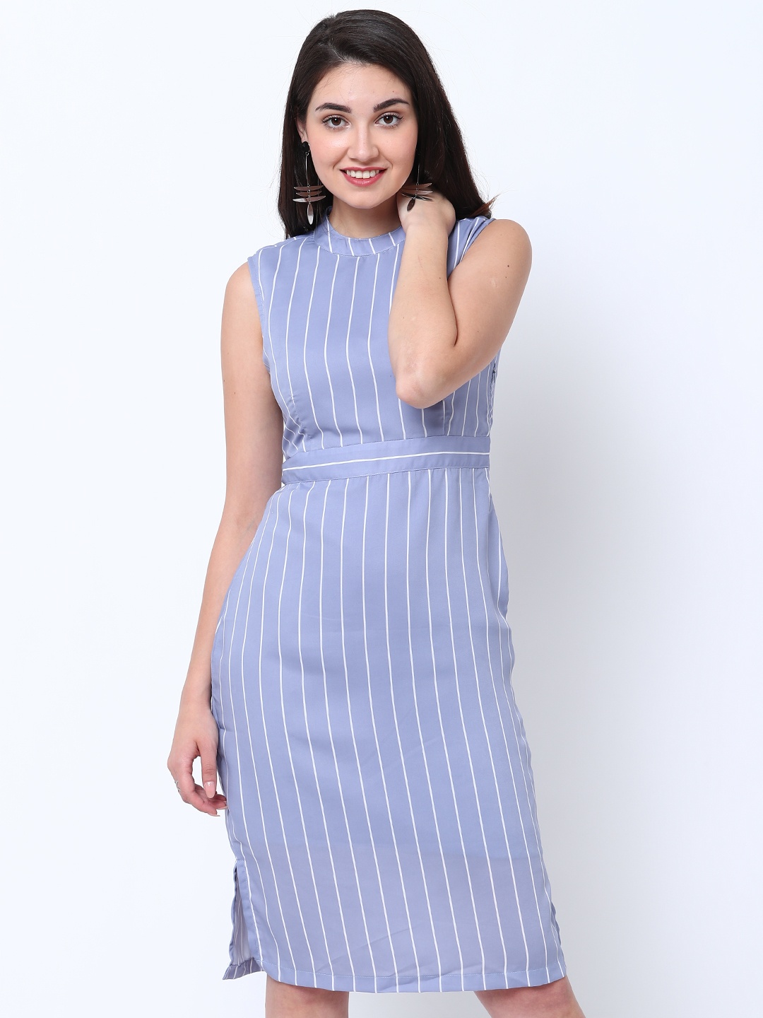 

Tokyo Talkies Women Blue Striped Sheath Dress