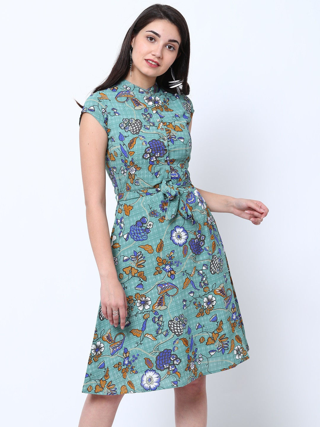 

Tokyo Talkies Women Blue Printed Fit and Flare Dress