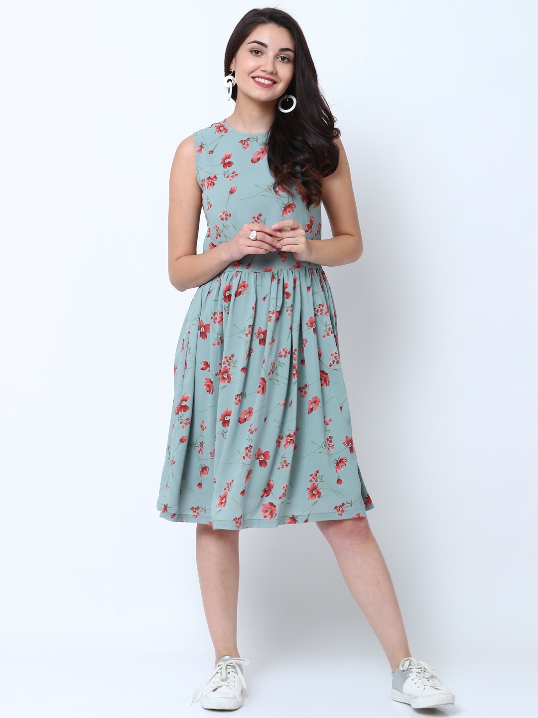 

Tokyo Talkies Women Blue Printed Fit and Flare Dress