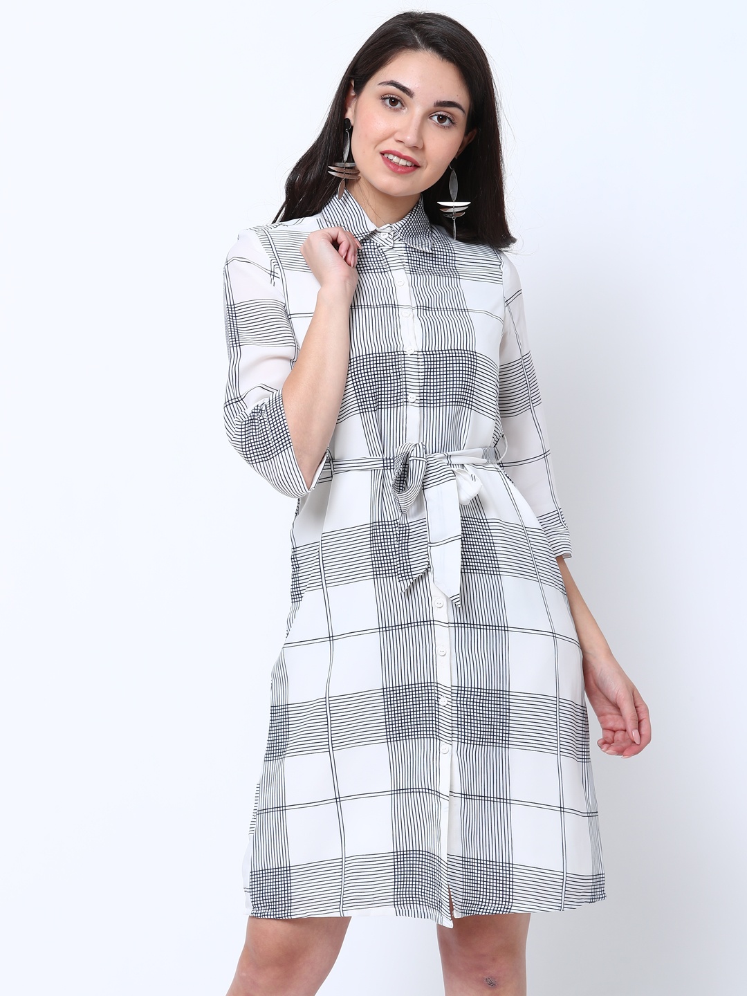 

Tokyo Talkies Women White Checked Shirt Dress